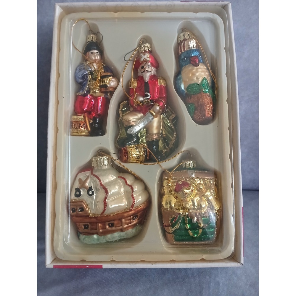 Holiday Place Pirate Glass Christmas Ornament Set 5 Ship Captain Parrot GT-01986